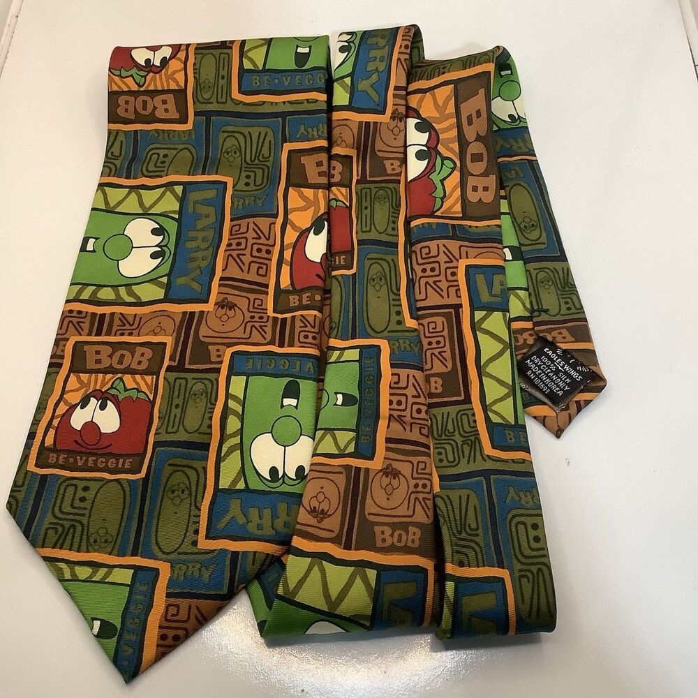 Eagles Wings VeggieTales Silk Tie Men’s OS Multicolor Bob Larry Vintage Novelty - Picture 6 of 6